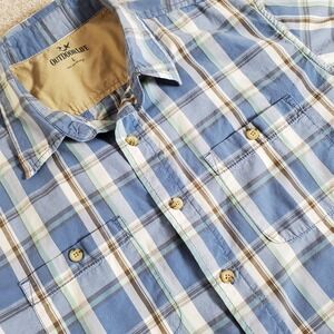 Outdoor Life Men's Shirt Size Large Blue Plaid Short Sleeve